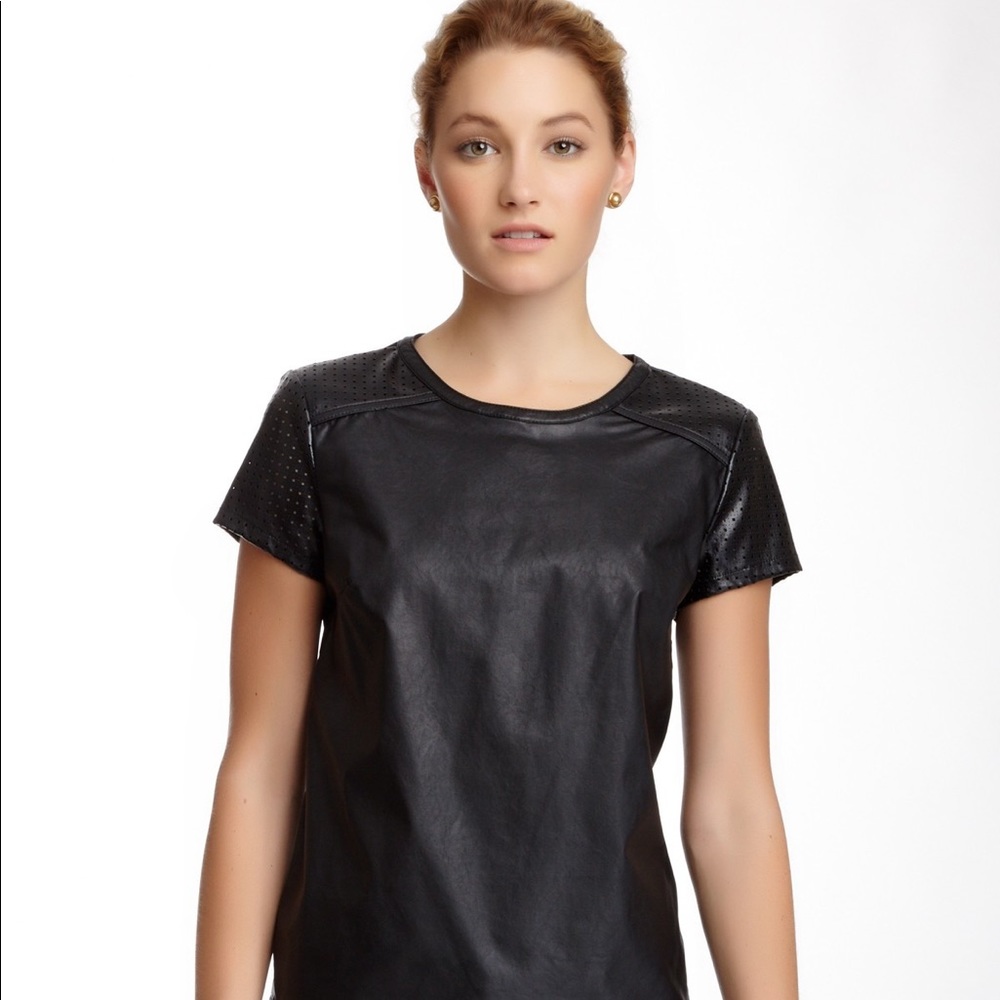 Black Perforated Faux-Leather Top